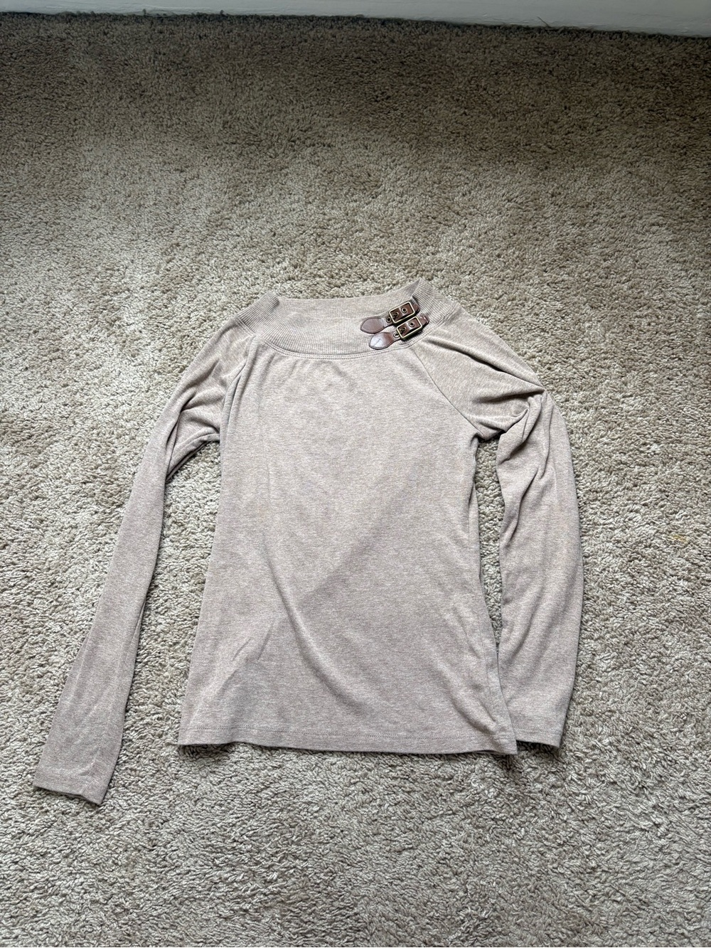 Lauren Ralph Lauren Taupe Buckle-Neck Long Sleeve Top